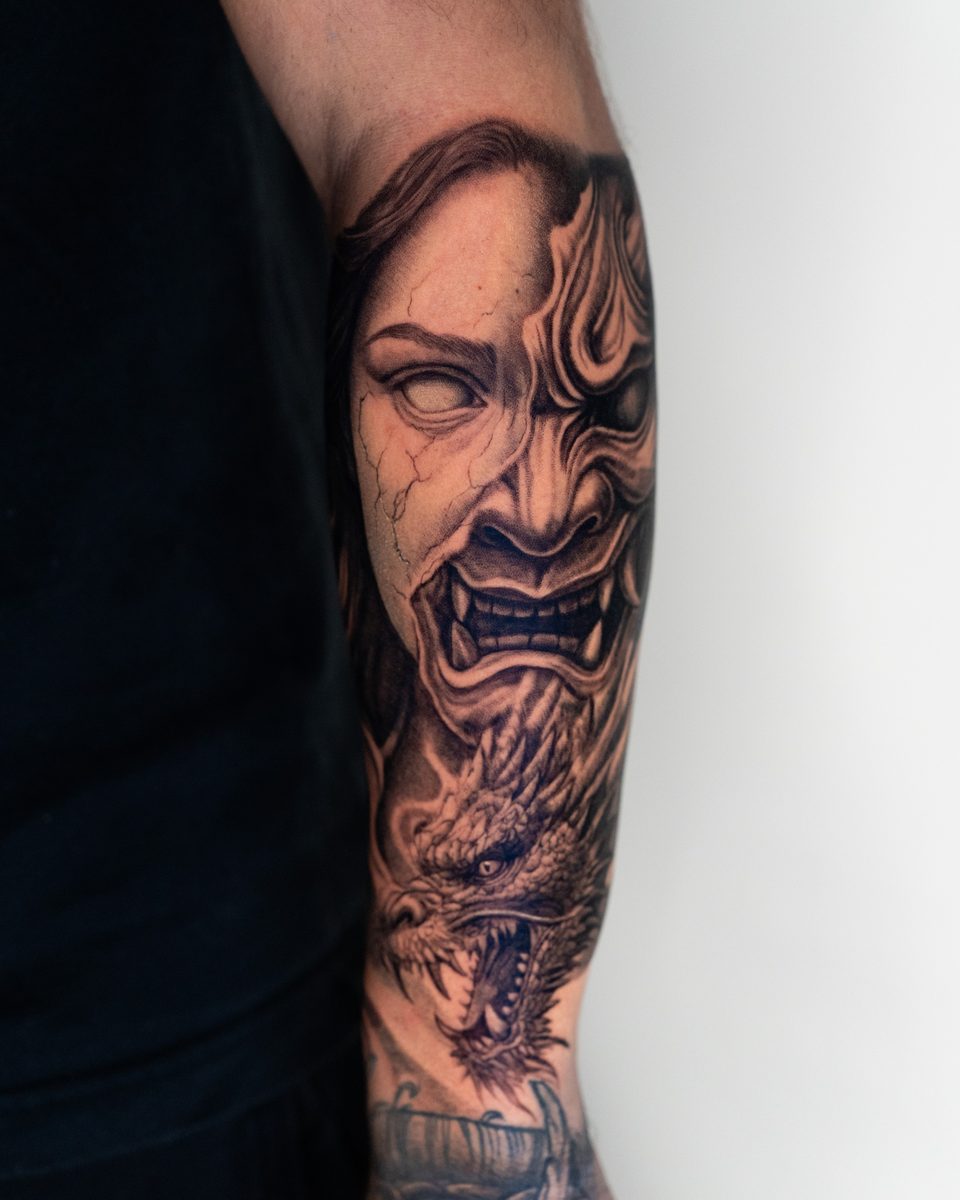 Hannya and dragon arm piece